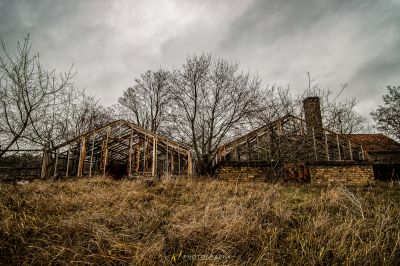 Ein Haus in der Mitte eines Feldes