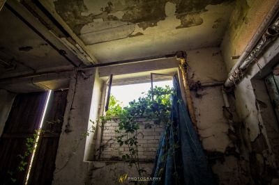 Ein Fenster mit einem Vorhang, der von ihm hängt