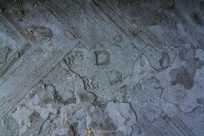 Eine Nahaufnahme eines Holzbodens mit einem gelben Objekt