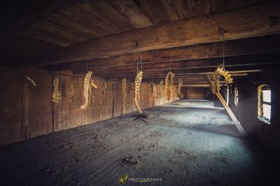 Ein Zimmer mit einem Haufen von Gits, die an der Decke hängen