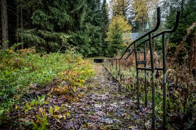 Ein Holzzaun in der Mitte eines Waldes