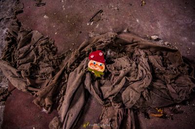 Ein ausgestopftes Tier, das auf einem Haufen Schmutz liegt