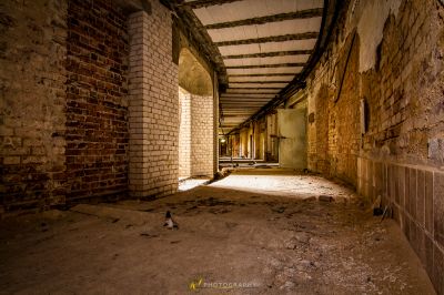 Ein Zimmer mit einer Ziegelwand und einem Ziegelboden