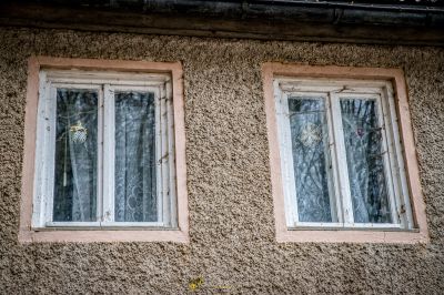Zwei Fenster mit weißem Trimm